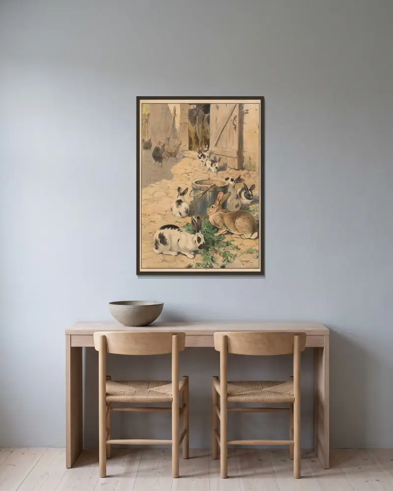 Kaninchen von Karl Wagner gerahmt an einer Wand