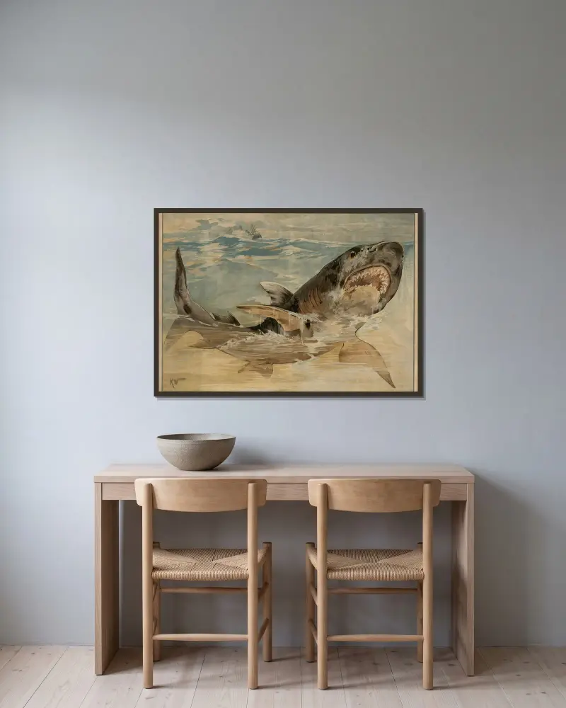 Menschenhai von Karl Wagner gerahmt an einer Wand