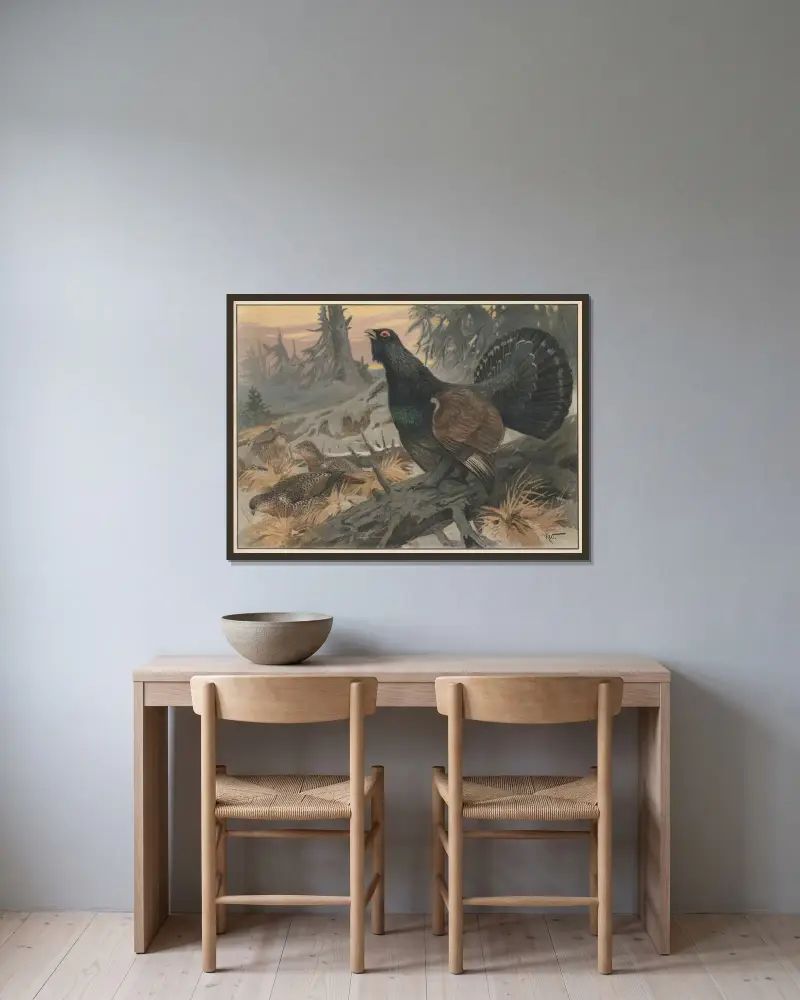 Urhøne av Karl Wagner inramad på en vägg