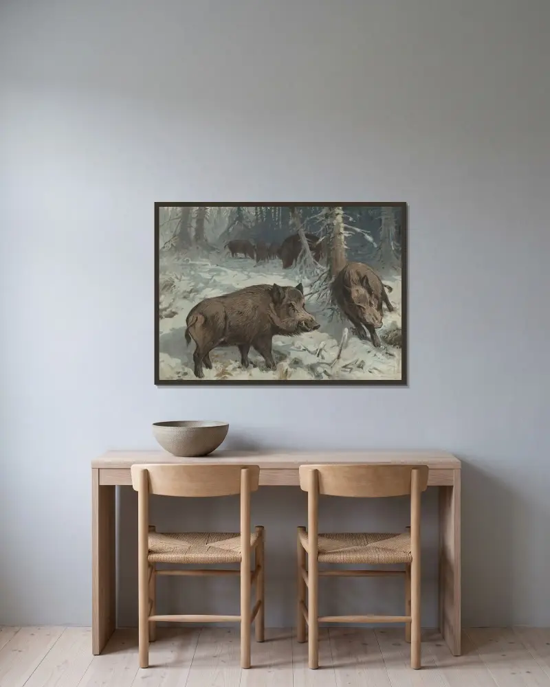 Vildsvin av Karl Wagner inramad på en vägg