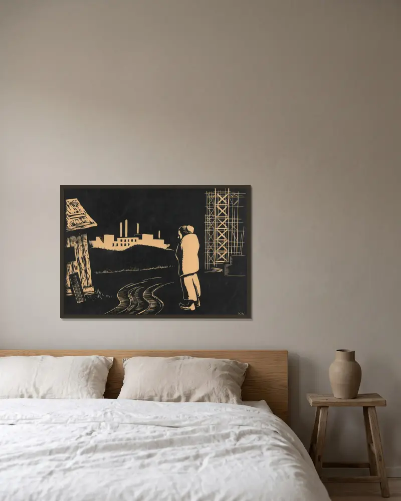 Arbeiterfrau von Karl Wiener gerahmt an einer Wand