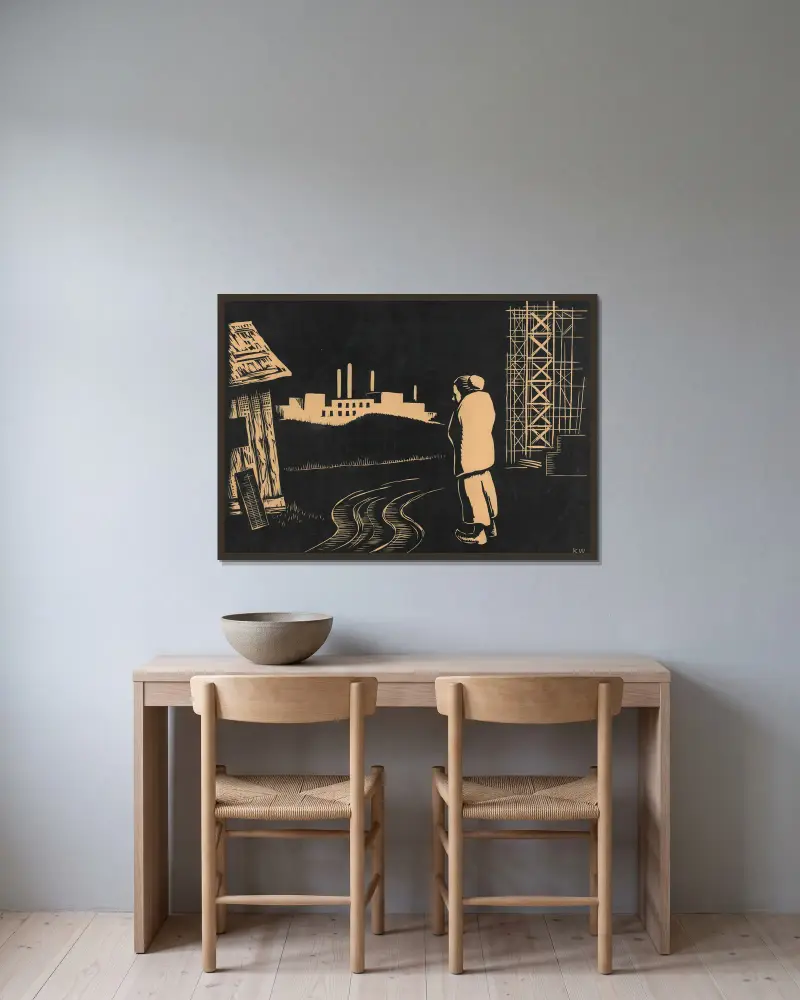 Arbeiterfrau von Karl Wiener gerahmt an einer Wand