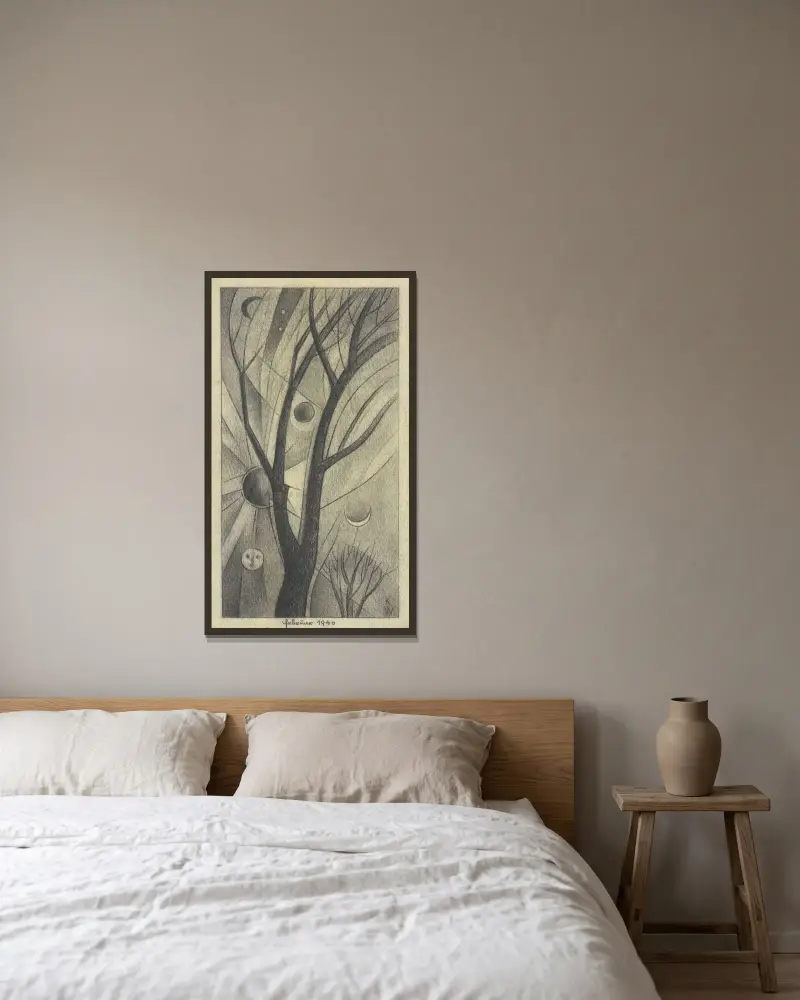 Baum und Gestirne av Karl Wiener inramad på en vägg