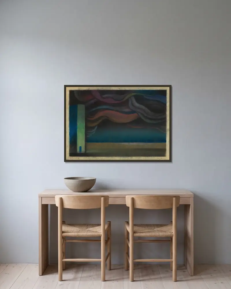 Bühnenbild av Karl Wiener inramad på en vägg