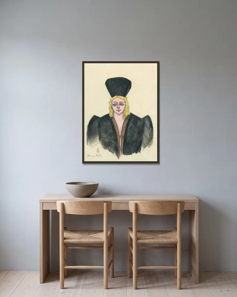 Dame av Karl Wiener inramad på en vägg