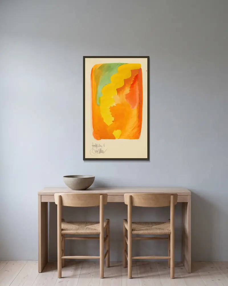 Färgstudie, 10 blad V av Karl Wiener inramad på en vägg