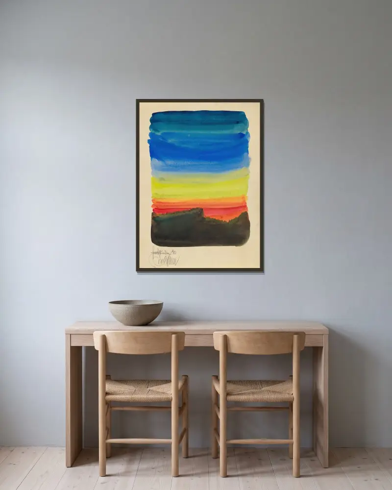 Färgstudie, 10 blad X av Karl Wiener inramad på en vägg