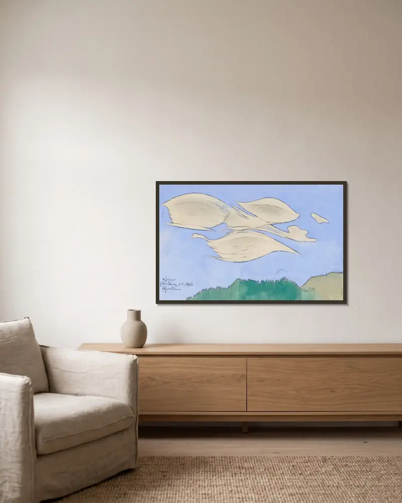 Föhnwolken av Karl Wiener inramad på en vägg