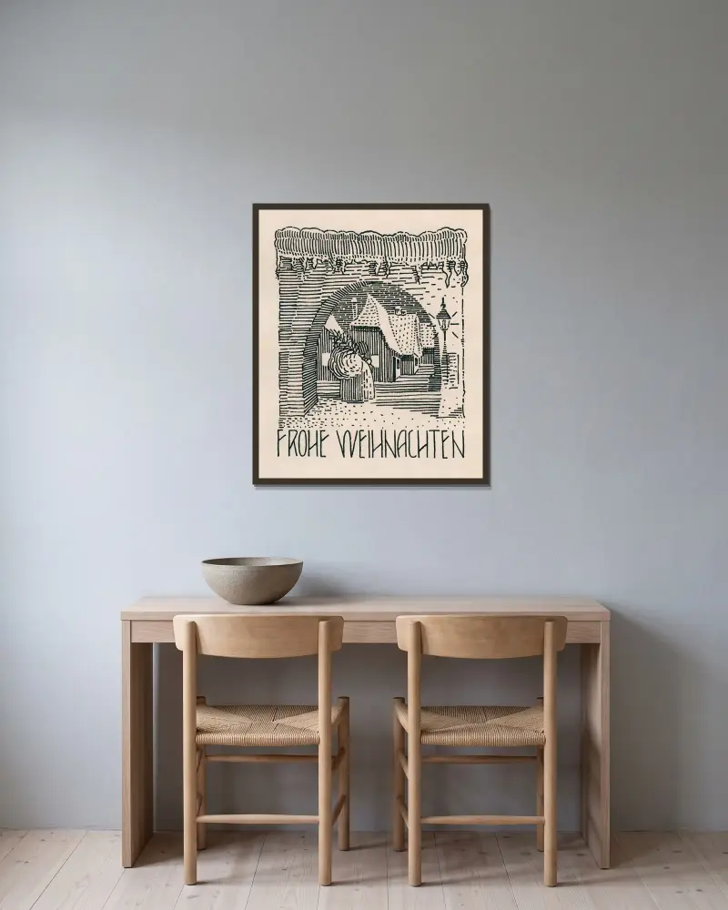 God jul av Karl Wiener inramad på en vägg