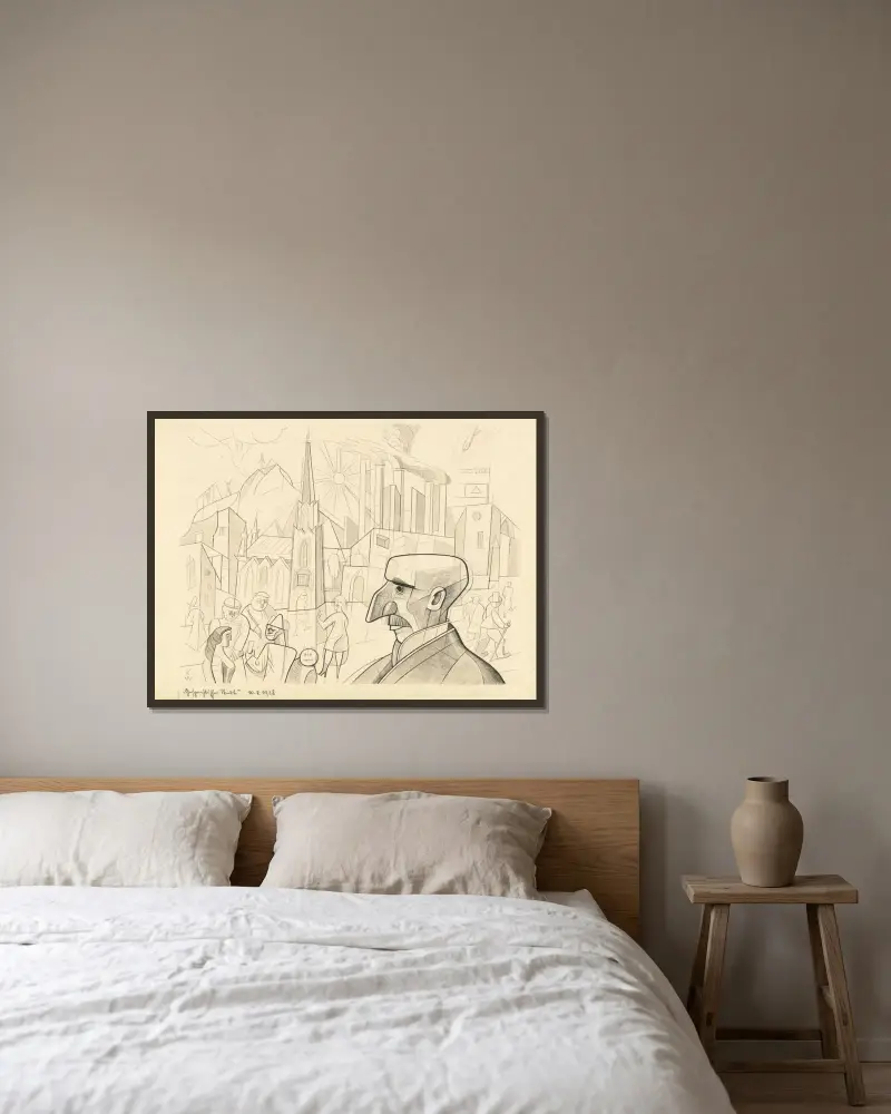 Spökstad av Karl Wiener inramad på en vägg