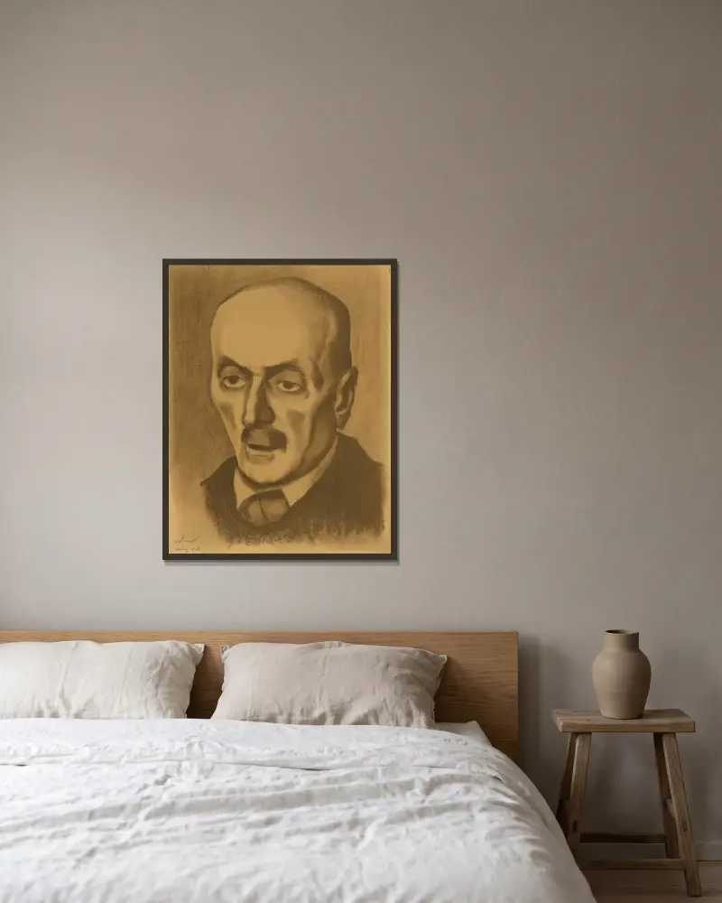 Porträtt av en äldre man av Karl Wiener inramad på en vägg