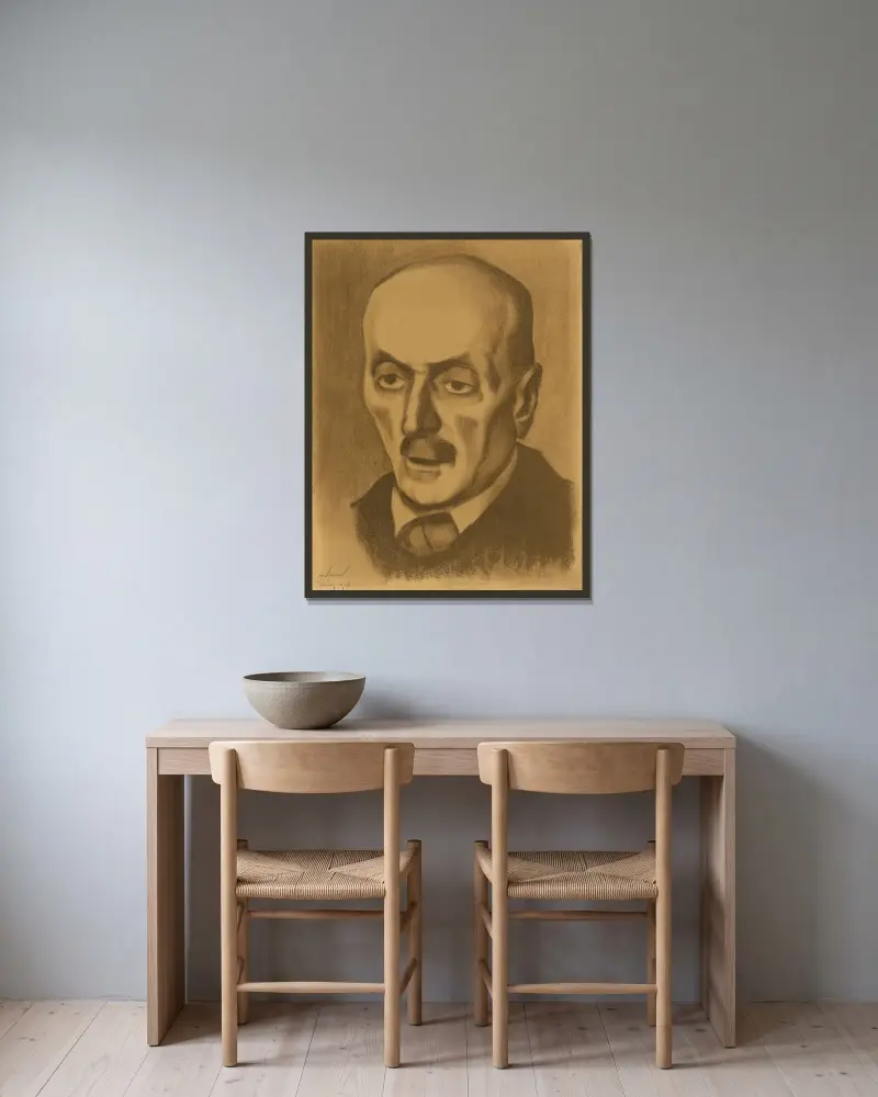 Porträtt av en äldre man av Karl Wiener inramad på en vägg