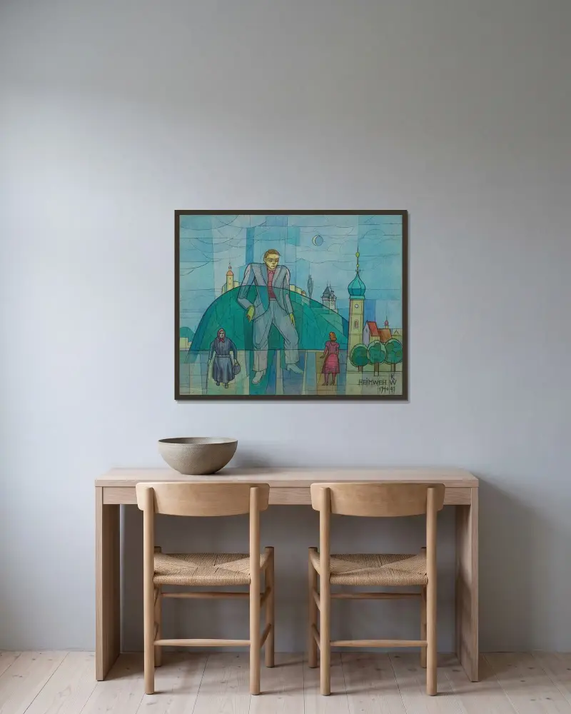 Heimweh av Karl Wiener inramad på en vägg