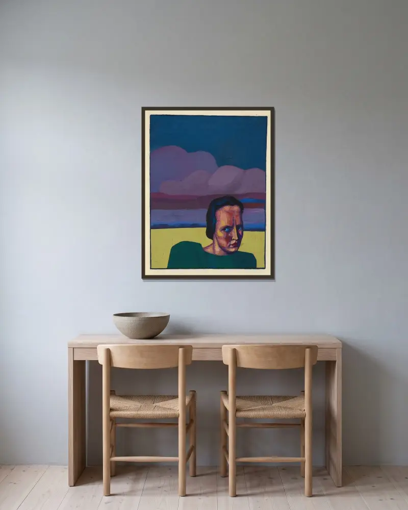 Långfredag (kvinnoporträtt) av Karl Wiener inramad på en vägg