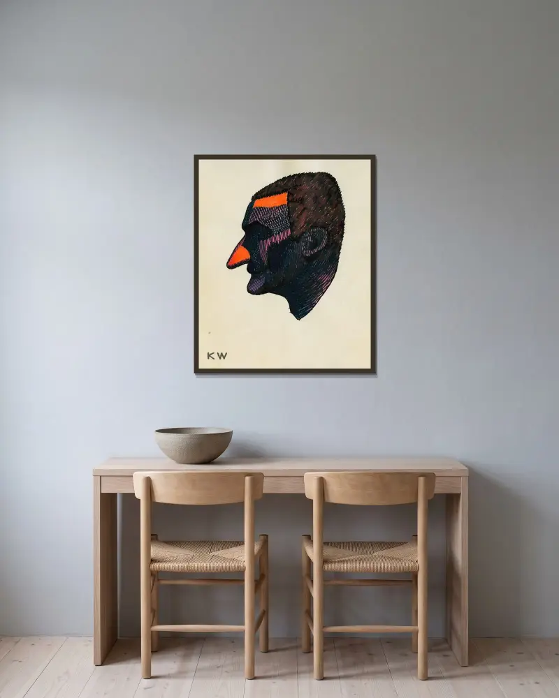 Huvudstudie, ur; 'Profil', 10 blad, Graz II av Karl Wiener inramad på en vägg