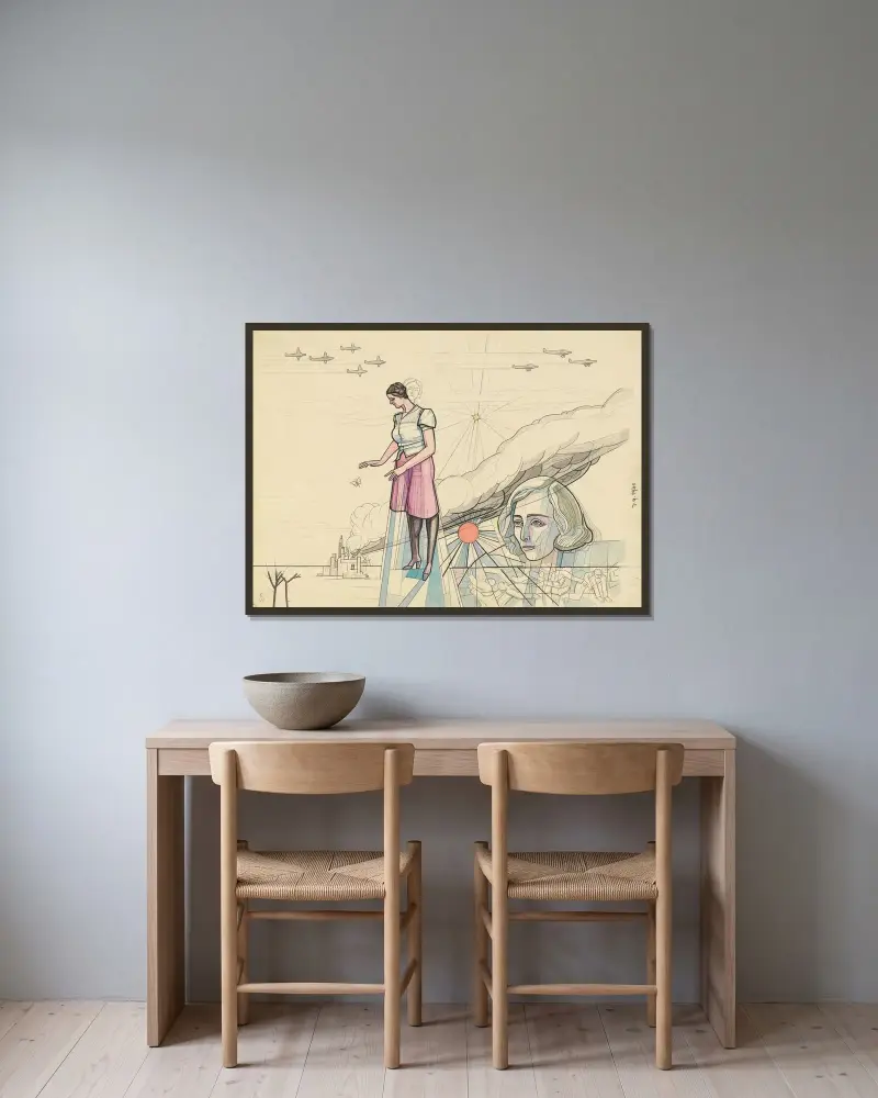 Kriegs-Idylle av Karl Wiener inramad på en vägg