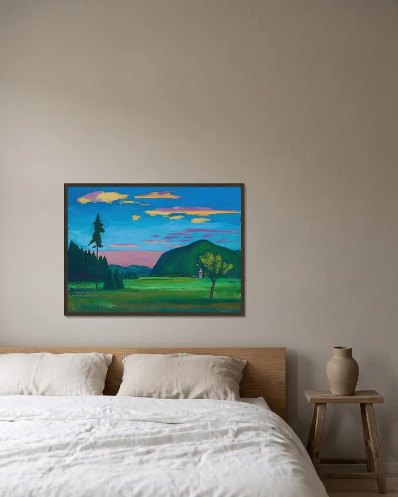 Landschaft III av Karl Wiener inramad på en vägg