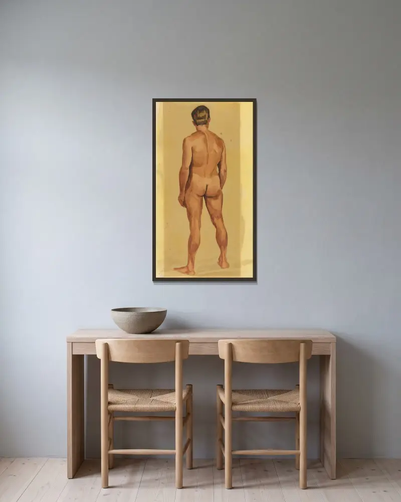 Manlig akt VII av Karl Wiener inramad på en vägg