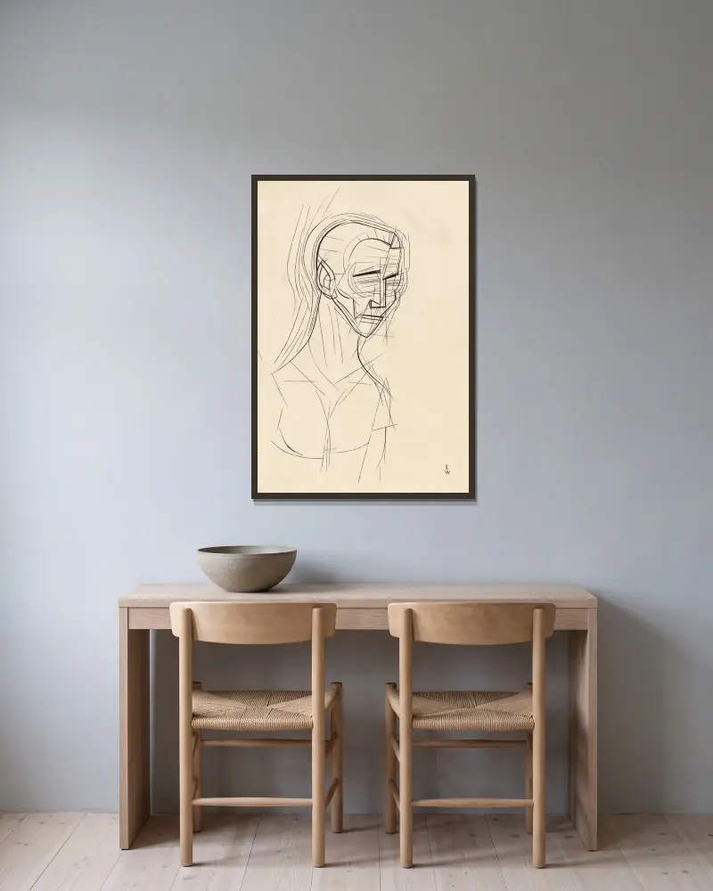 Melancholie I av Karl Wiener inramad på en vägg