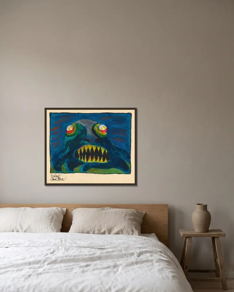 Moloch av Karl Wiener inramad på en vägg