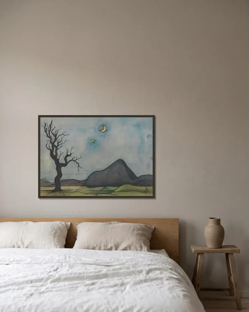 Måne och Venus av Karl Wiener inramad på en vägg
