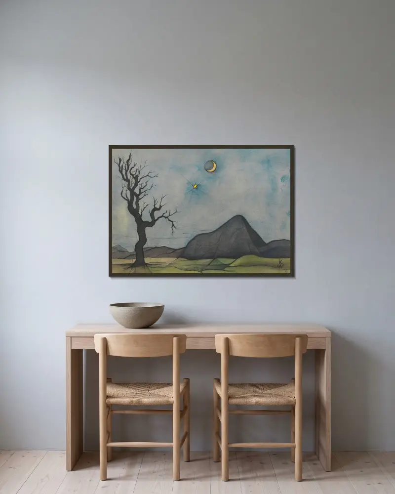 Måne och Venus av Karl Wiener inramad på en vägg