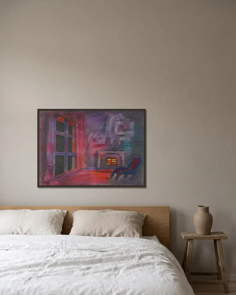 Nächtliche Angst von Karl Wiener gerahmt an einer Wand