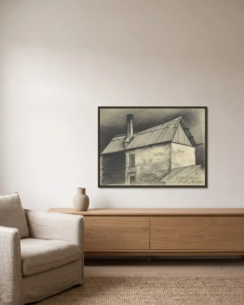 Obersteirisches Brunnenhaus von Karl Wiener gerahmt an einer Wand