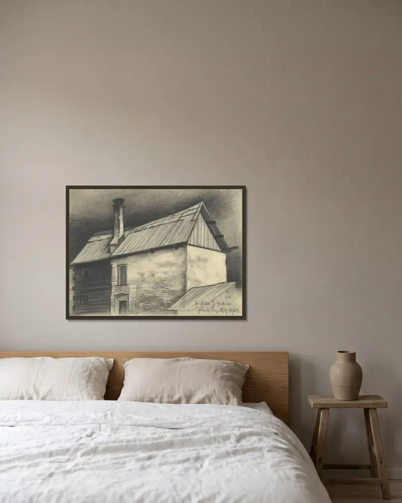 Obersteirisches Brunnenhaus von Karl Wiener gerahmt an einer Wand
