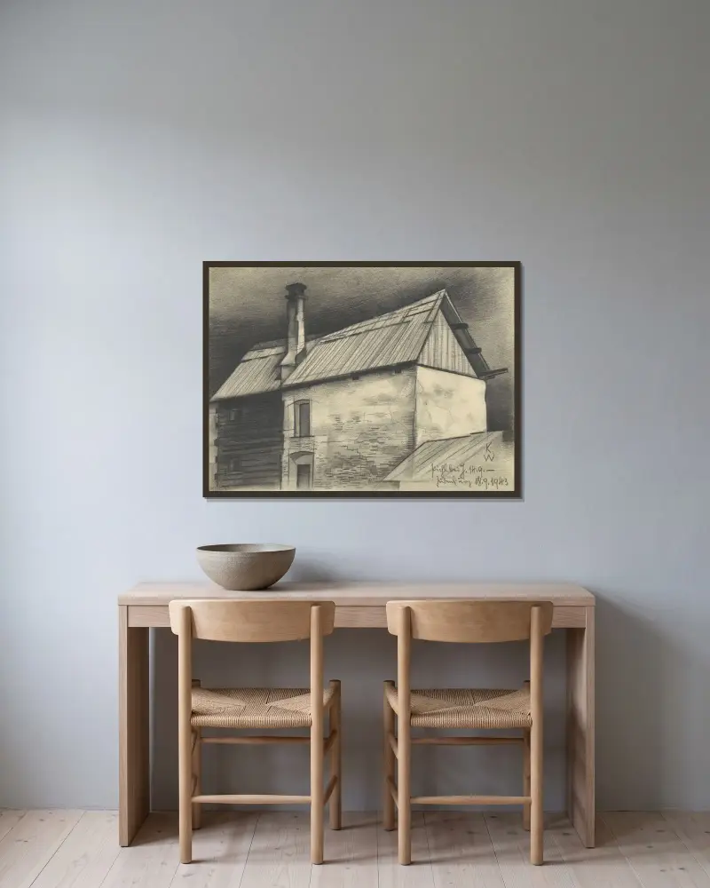 Obersteirisches Brunnenhaus von Karl Wiener gerahmt an einer Wand
