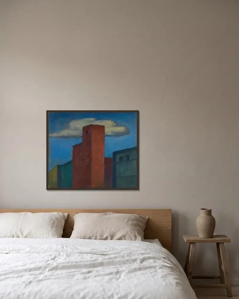 Ohne Titel (Häuser) av Karl Wiener inramad på en vägg