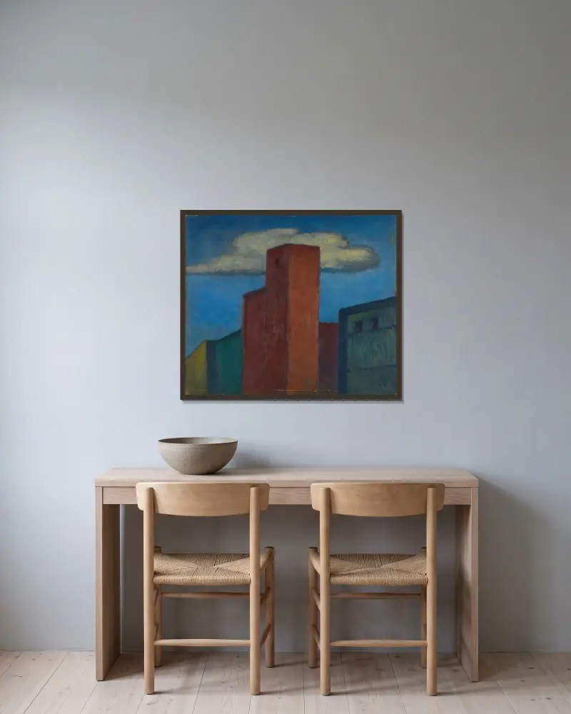 Ohne Titel (Häuser) av Karl Wiener inramad på en vägg
