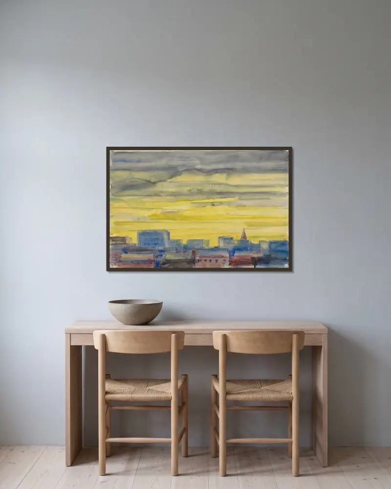 Utan titel (Radhus i Wien) av Karl Wiener inramad på en vägg