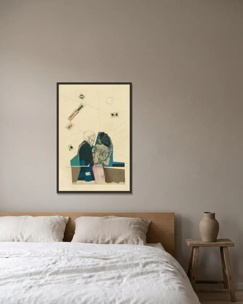 Utan titel (ung kvinna och död) av Karl Wiener inramad på en vägg