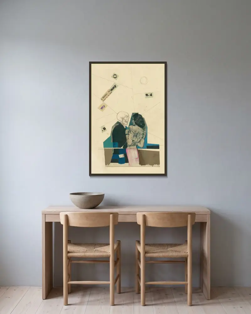Utan titel (ung kvinna och död) av Karl Wiener inramad på en vägg