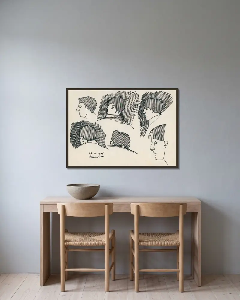 Ohne Titel (Köpfe) av Karl Wiener inramad på en vägg