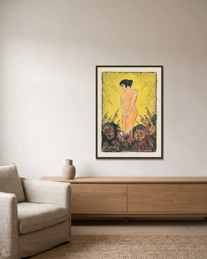Ohne Titel (nackte Frauenfigur) av Karl Wiener inramad på en vägg