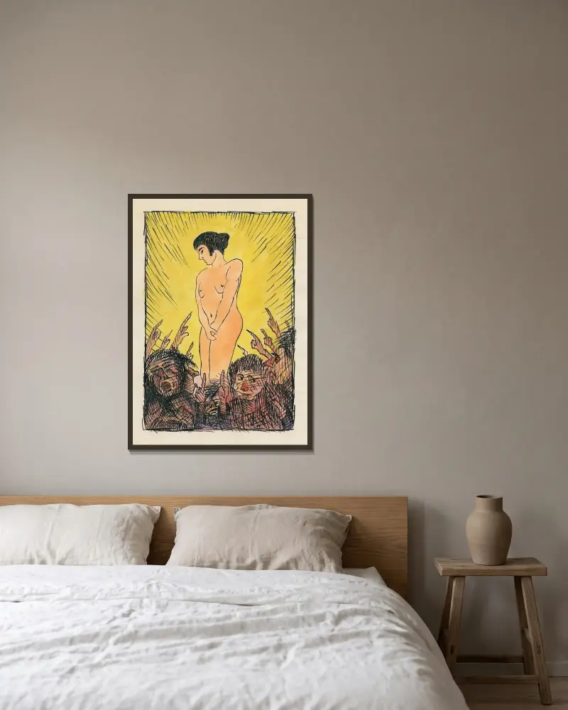 Ohne Titel (nackte Frauenfigur) av Karl Wiener inramad på en vägg