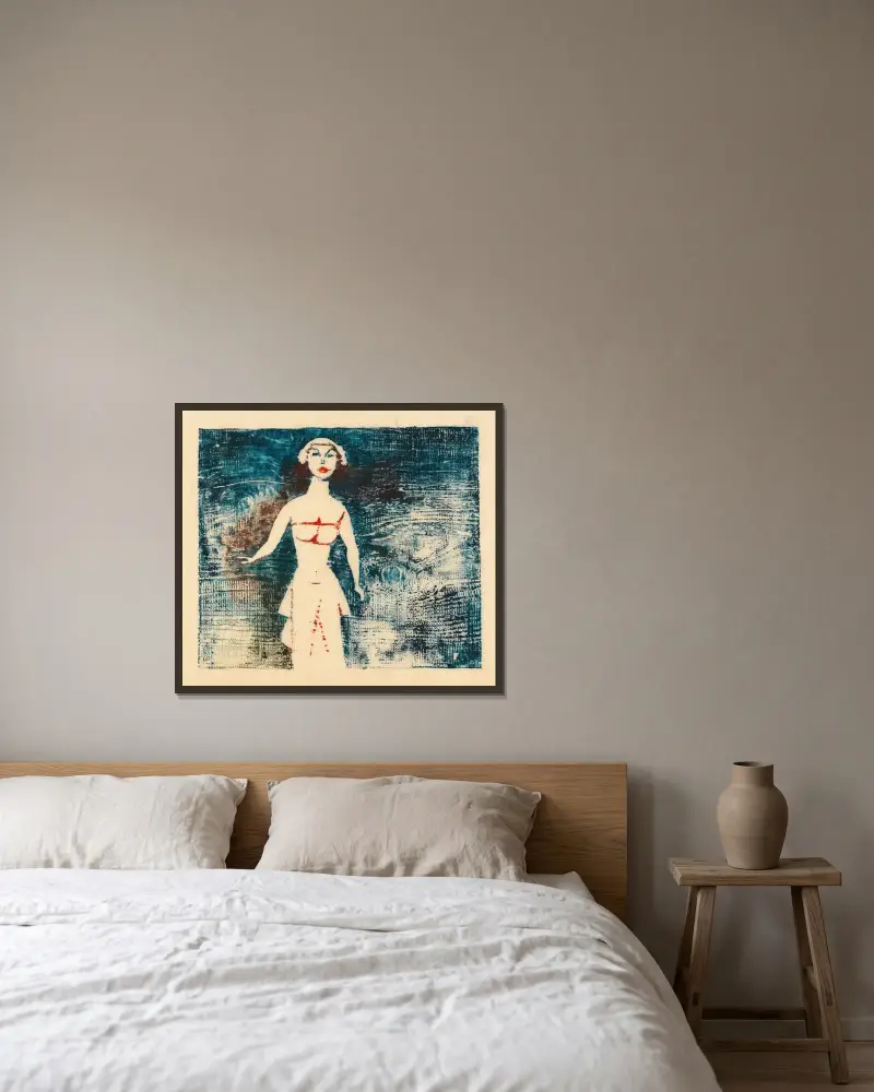 Utan titel (Kvinnofigur) av Karl Wiener inramad på en vägg