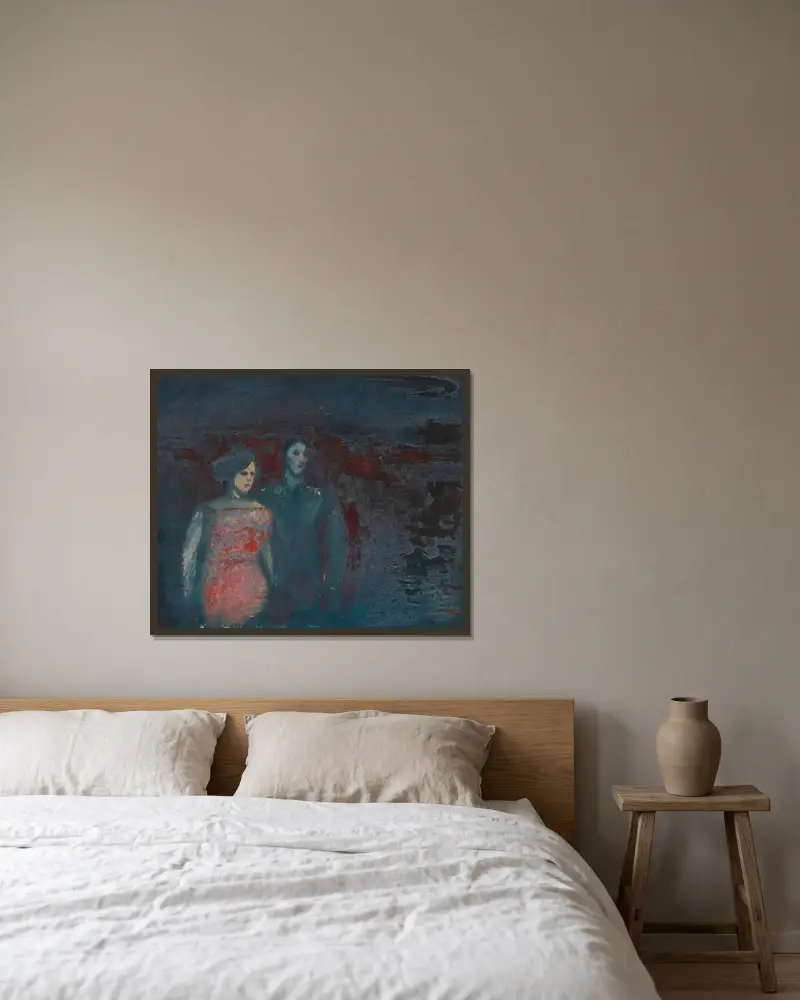 Ohne Titel (Mann in Landschaft) av Karl Wiener inramad på en vägg