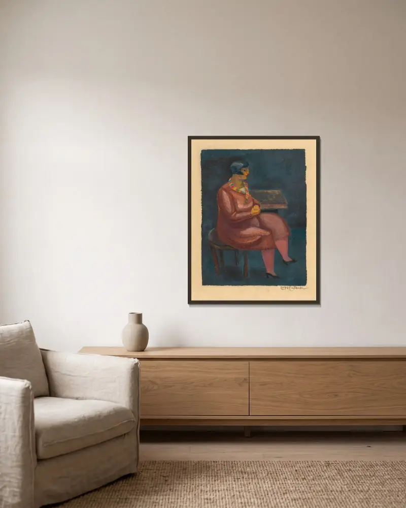 Utan titel (sittande kvinna) av Karl Wiener inramad på en vägg