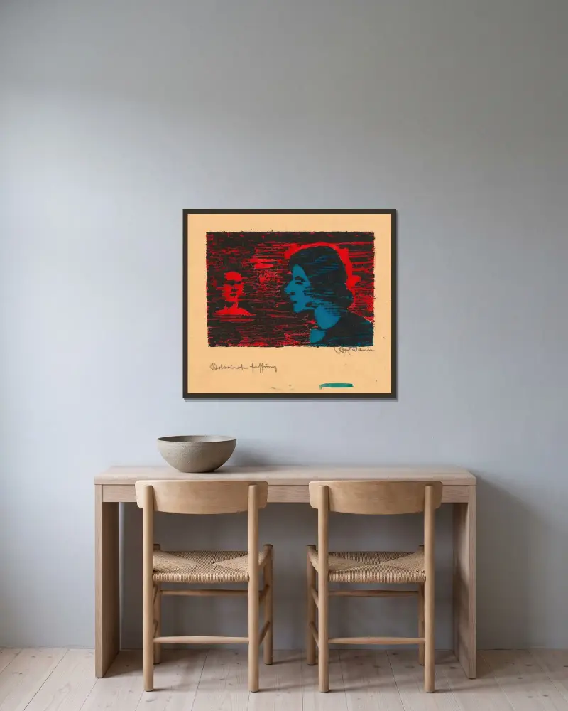 Ohne Titel (Frauenporträt) av Karl Wiener inramad på en vägg