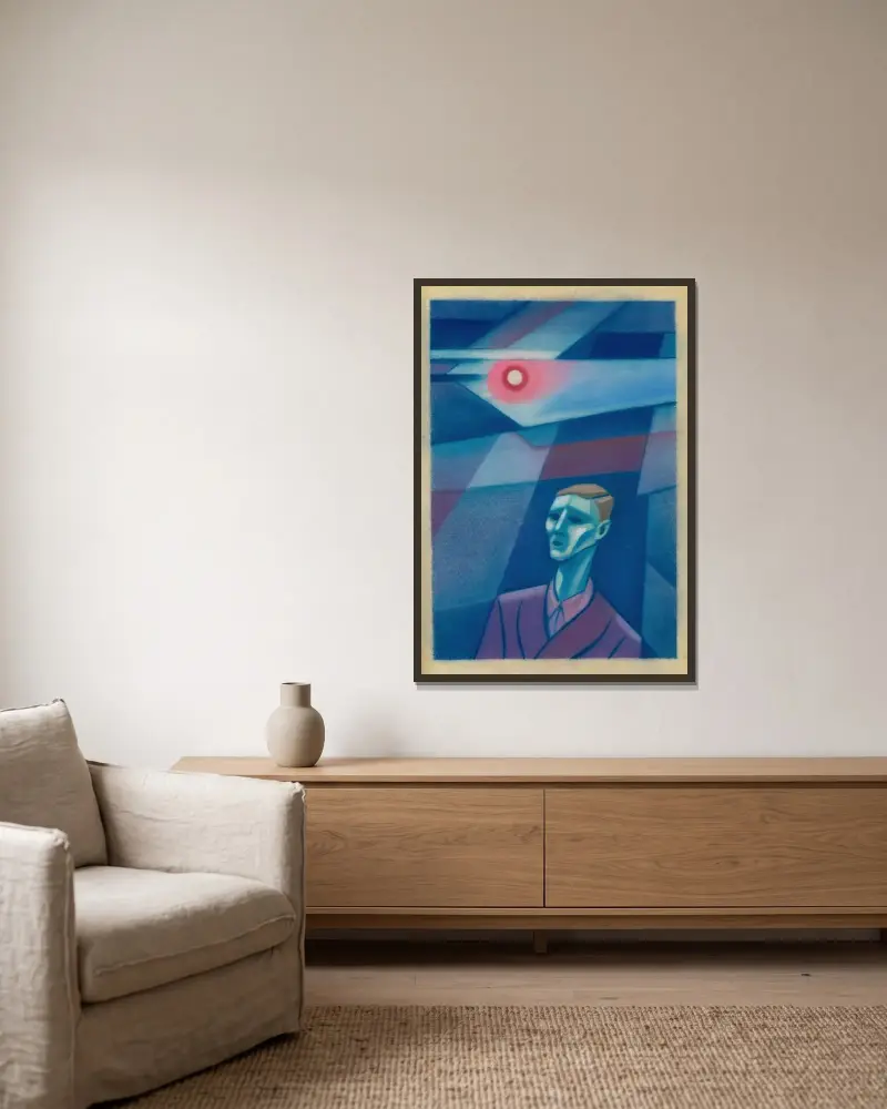 Ohne Titel (Porträt) av Karl Wiener inramad på en vägg