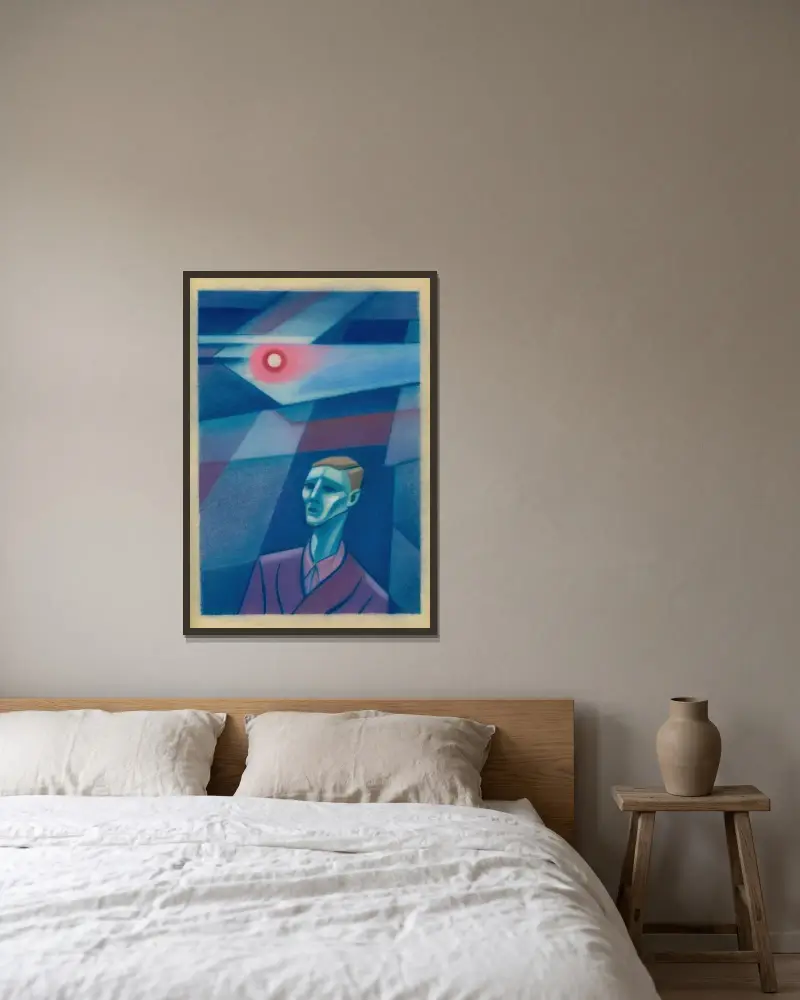Ohne Titel (Porträt) av Karl Wiener inramad på en vägg
