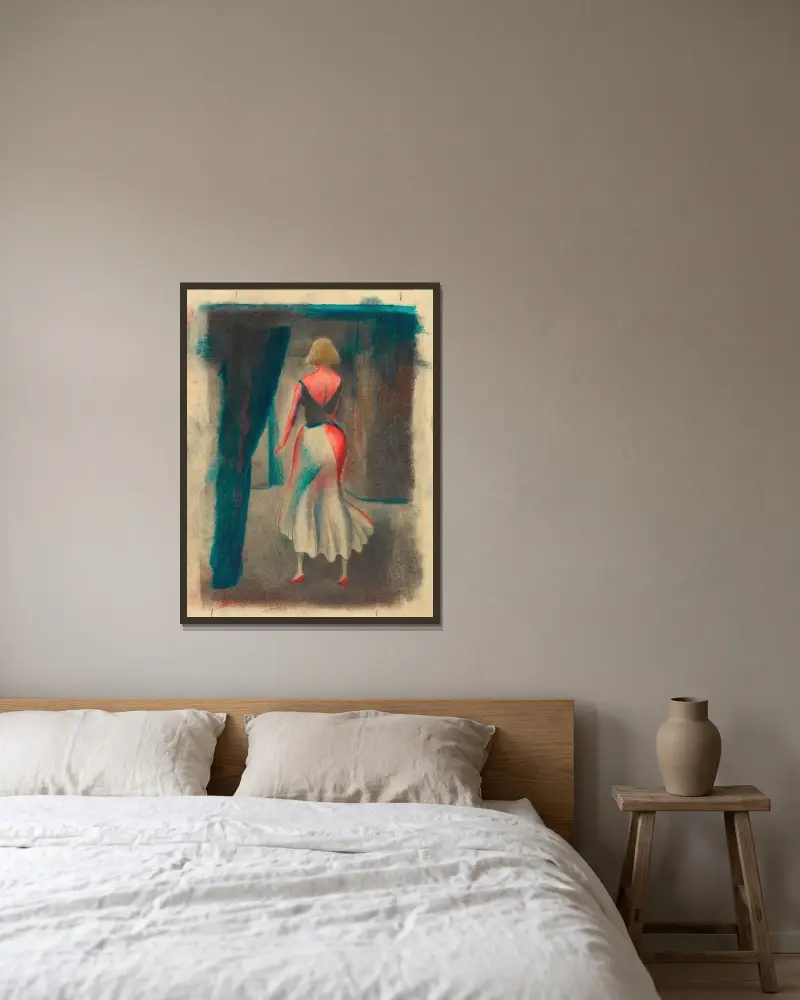 Utan titel (Kvinno figur, ryggvy) av Karl Wiener inramad på en vägg