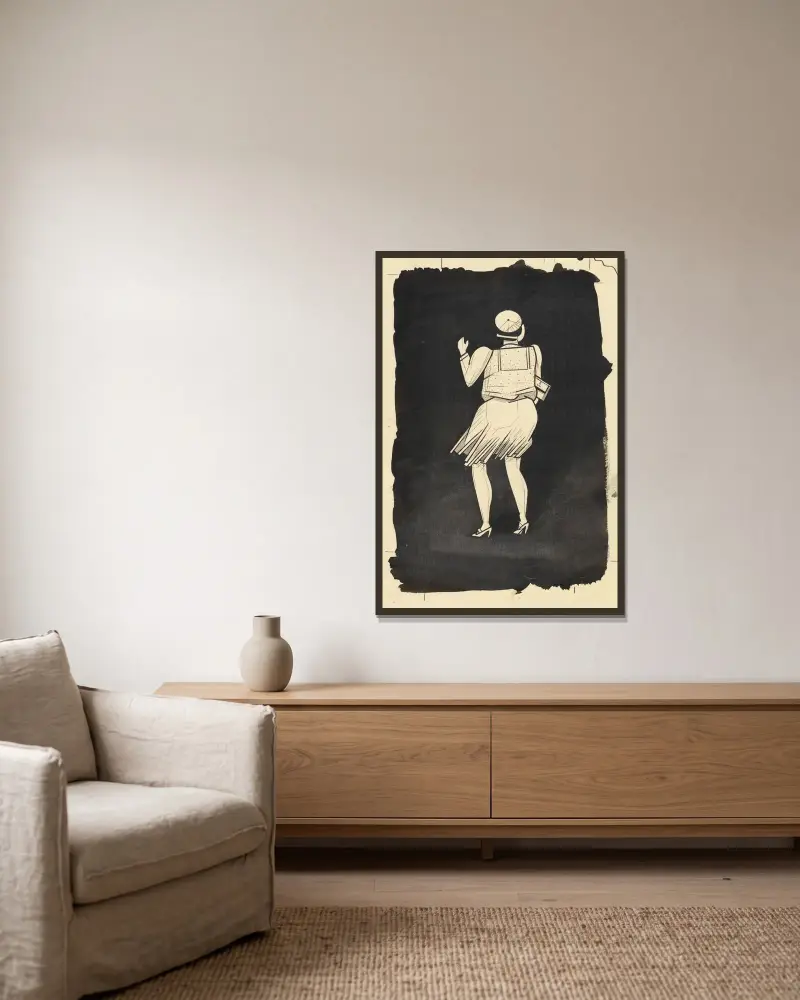 Utan titel (Kvinnofigur) av Karl Wiener inramad på en vägg