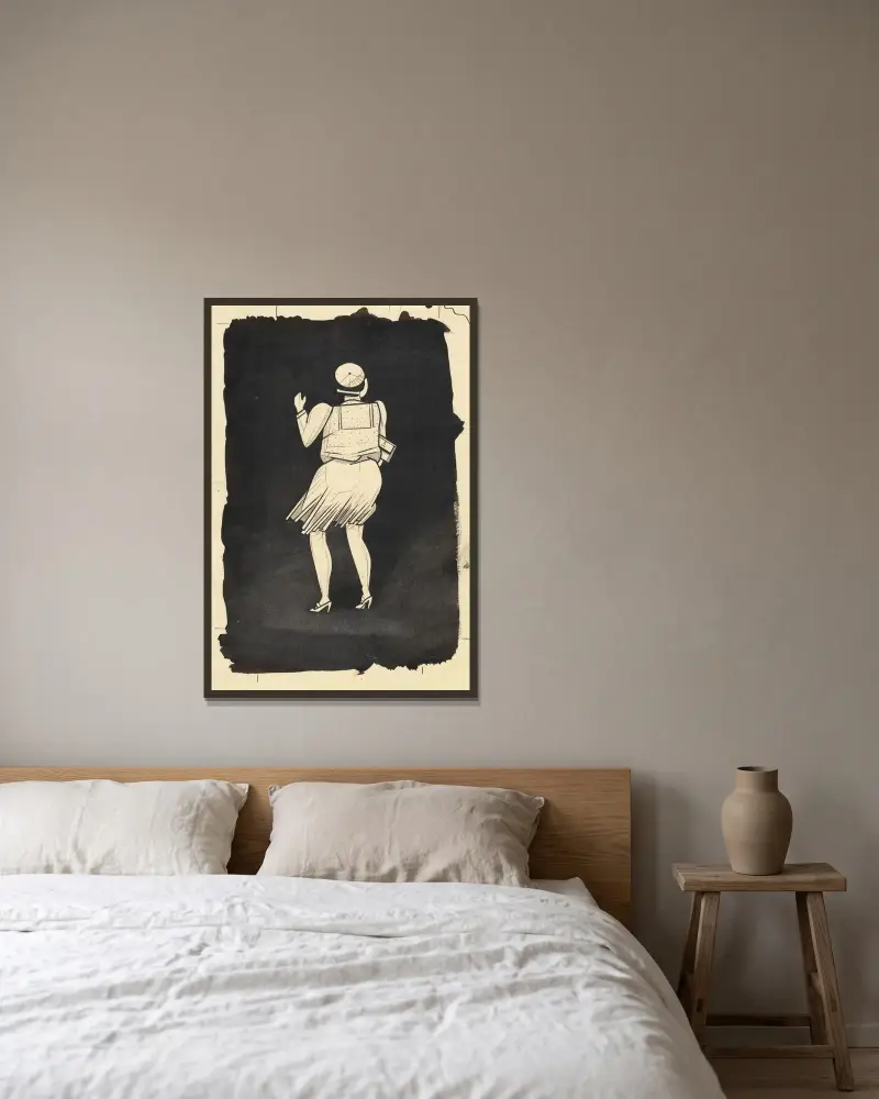 Utan titel (Kvinnofigur) av Karl Wiener inramad på en vägg