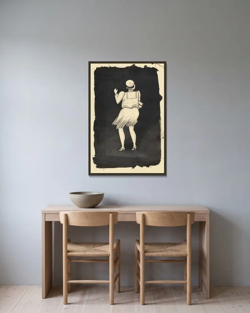 Utan titel (Kvinnofigur) av Karl Wiener inramad på en vägg