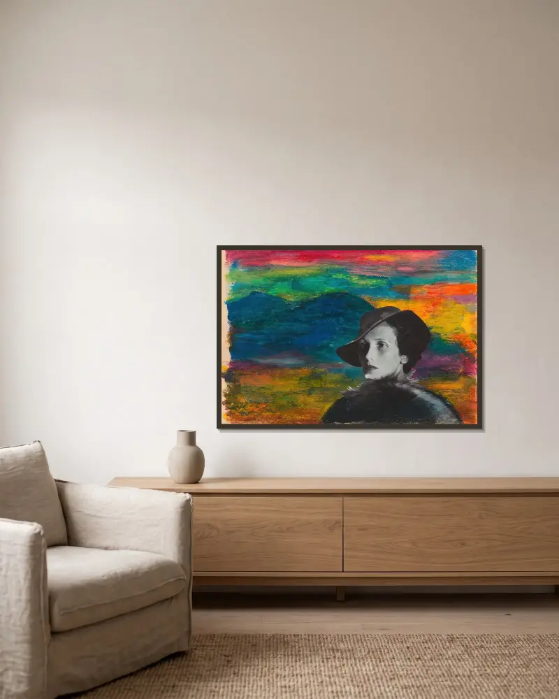 Ohne Titel (Collage) av Karl Wiener inramad på en vägg