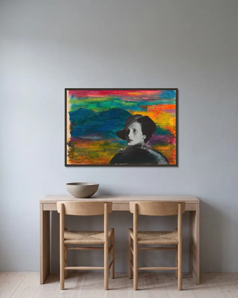 Ohne Titel (Collage) av Karl Wiener inramad på en vägg
